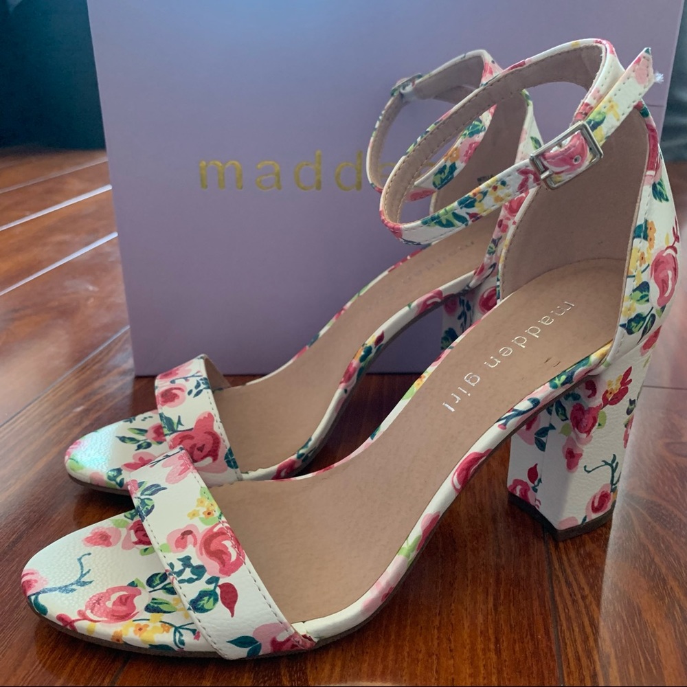 Madden Girl Beella White Floral Block Heels